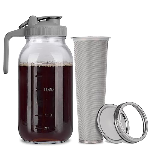 64 oz Cold Brew Mason Jar with Stainless Steel Filter