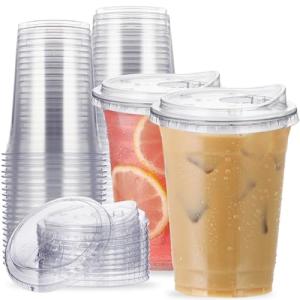 25 Pack Clear Plastic Cups with Sip Lids