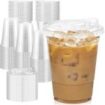 100 Pack 16 oz Clear Plastic Cups with Lids