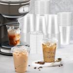 100 Pack 16 oz Clear Plastic Cups with Lids