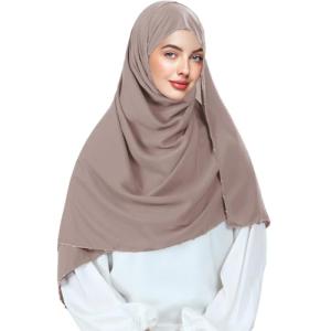 Silk-Like Coffee Muslim Hijab with Bead Chain