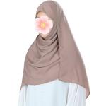 Silk-Like Coffee Muslim Hijab with Bead Chain