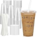 100 Pack Clear Plastic Cups with Lids and Straws