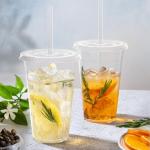 100 Pack Clear Plastic Cups with Lids and Straws