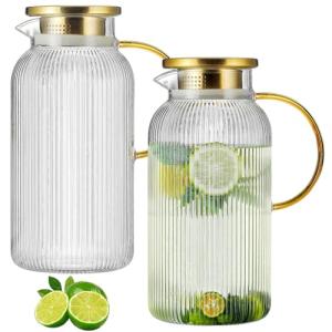 Buaic 2-Pack Glass Pitcher with Yellow Handle