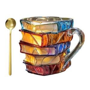 3D Painted Book Mug with Spoon for Coffee