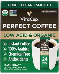 VitaCup Low Acid Instant Dark Roast Coffee Packets