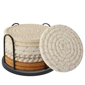 Set of 8 Boho Cotton Woven Coasters