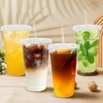 Lamosi 100 Pack Clear Iced Coffee Cups with Lids