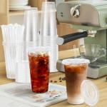 Lamosi 100 Pack Clear Iced Coffee Cups with Lids