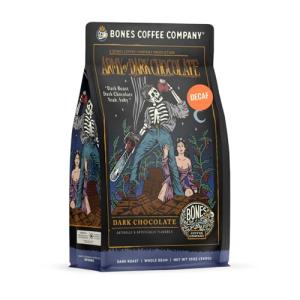 Bones Coffee Company Decaf Army of the Dark Chocolate Decaffeinated Flavored Coffee, Medium Roast Low Acid Arabica Beans Compatible with Auto drip and French Press Coffee Maker, 12 Oz Ground