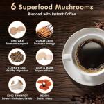 Mushroom Coffee, 6 Adaptogenic Mushrooms with Lion's Mane, Cordyceps, Turkey Tail & More, Instant Mushroom Coffee for Focus, Energy, Immune & Digestion Support