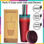 Rainbow Glitter Reusable 24oz Tumblers with Lids