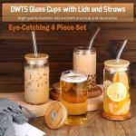 4-Pack Glass Coffee Cups with Lids and Straws