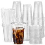 VITEVER 16oz Clear Plastic Cups with Lids & Straws
