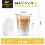 VITEVER 16oz Clear Plastic Cups with Lids & Straws