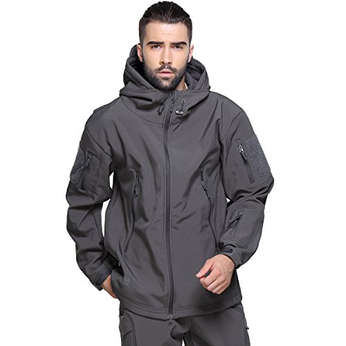 Men's Tactical Hooded Outdoor Jacket, Gray, XX-Large