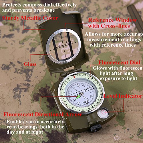 Military-grade Lensatic Compass for Camping and Hiking