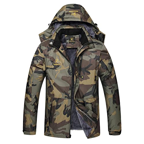 Keevoom Hooded Snowboarding Jacket: Waterproof, Windproof, Warm (AG Camo,L)