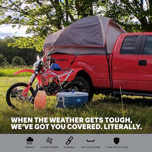 Napier Backroadz Truck Bed with Waterproof Material Coating, Comfortable and Spacious 2 Person Camping Tent, Waterproof Bed Tent, Durable and Sturdy Tent - Red/Grey, Full Size Short Bed (5.5'-5.8')
