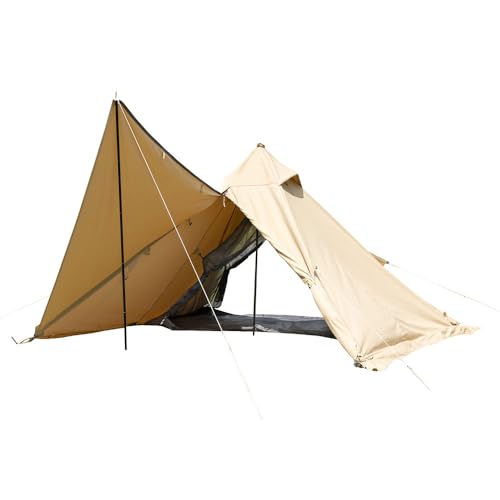 BUNDOK Solo Teepee 1 TC BDK-75TCSB (for 1 Person), Sand Beige, One Pole Tent, Blended Cotton, Full Close, Rolled Skirt