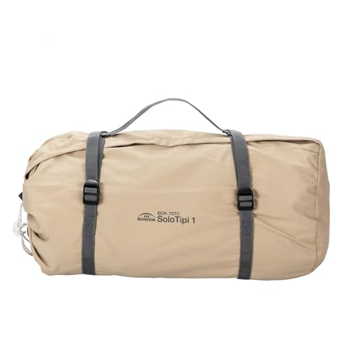 BUNDOK Solo Teepee 1 TC BDK-75TCSB (for 1 Person), Sand Beige, One Pole Tent, Blended Cotton, Full Close, Rolled Skirt