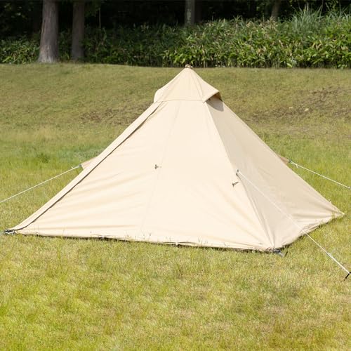 BUNDOK Solo Teepee 1 TC BDK-75TCSB (for 1 Person), Sand Beige, One Pole Tent, Blended Cotton, Full Close, Rolled Skirt