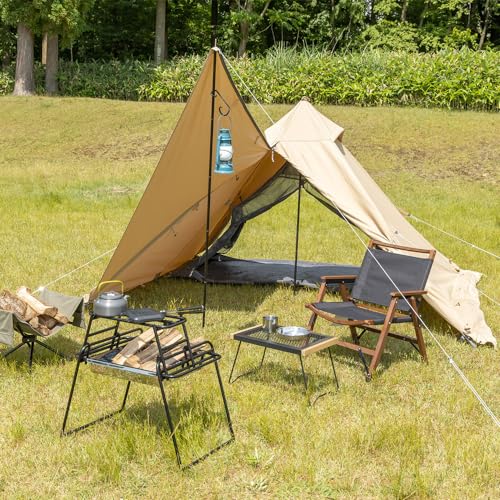 BUNDOK Solo Teepee 1 TC BDK-75TCSB (for 1 Person), Sand Beige, One Pole Tent, Blended Cotton, Full Close, Rolled Skirt