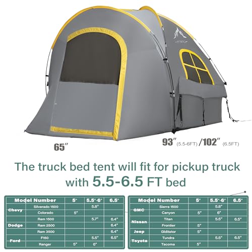 Gray Portable Pickup Truck Bed Tent for Camping