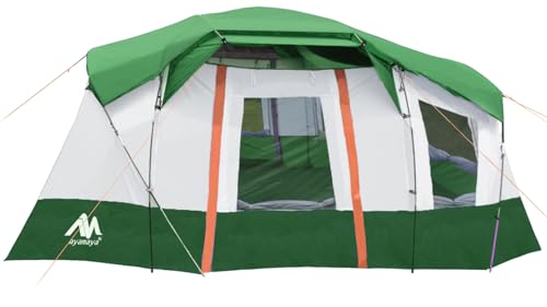 AYAMAYA Camping Tents for 6-8 Person with 2 Porch, Double Layer Waterproof 4 Season Tent with Strong Poles, Big Family Cabin Tent Consist of Flysheet & Inner Tent for Beach Backyard Outdoor Emergency