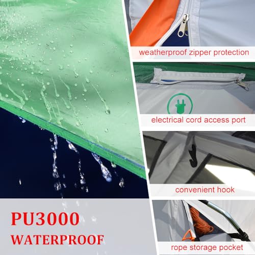 AYAMAYA Camping Tents for 6-8 Person with 2 Porch, Double Layer Waterproof 4 Season Tent with Strong Poles, Big Family Cabin Tent Consist of Flysheet & Inner Tent for Beach Backyard Outdoor Emergency