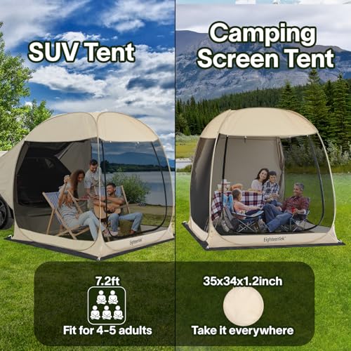 EighteenTek SUV Car Tent Pop Up Camping Outdoor Travel Screen House Room Shelter Mesh Walls Attachment Not Waterproof 7’x7’x7.2’H