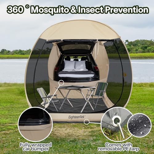 EighteenTek SUV Car Tent Pop Up Camping Outdoor Travel Screen House Room Shelter Mesh Walls Attachment Not Waterproof 7’x7’x7.2’H
