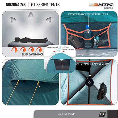 NTK Arizona GT 7 to 8 Person 14 by 8 Foot Sport Camping Tent 100% Waterproof 2500mm Family Tent