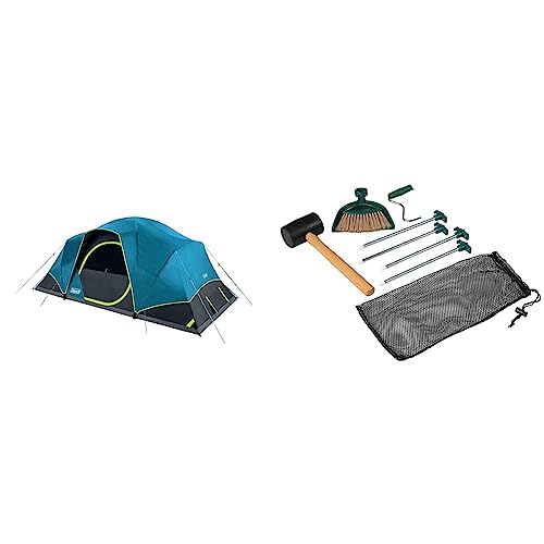 Coleman Skydome Camping Tent with Dark Room Technology, 10 Person & Premium Tent Kit, Includes Four Steel Tent Pegs, Rubber Mallet, Broom and Dustpan, Stake Puller, and Carry Bag
