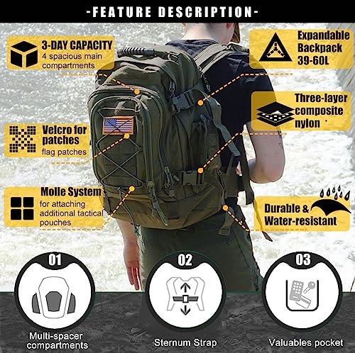 WolfWarriorX Tactical Backpack for Men - 3 Day