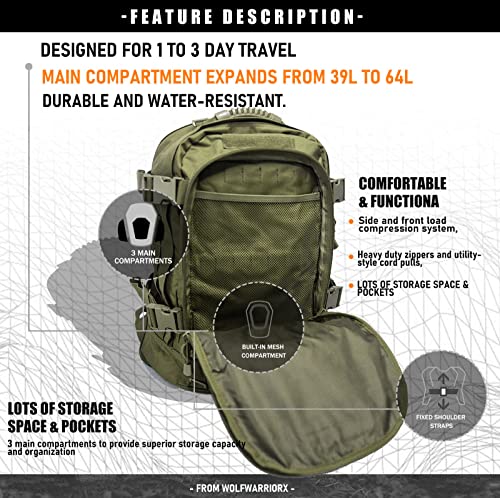 WolfWarriorX Tactical Backpack for Men - 3 Day