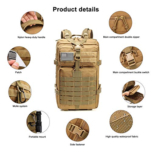 45L Desert Tan Tactical Backpack for Prepping and Hiking