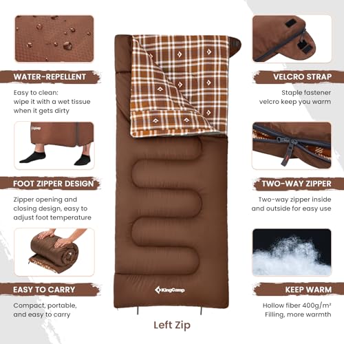 KingCamp Flannel Sleeping Bag for Cold Weather, XL