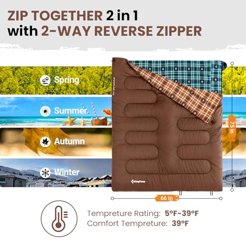 KingCamp Flannel Sleeping Bag for Cold Weather, XL