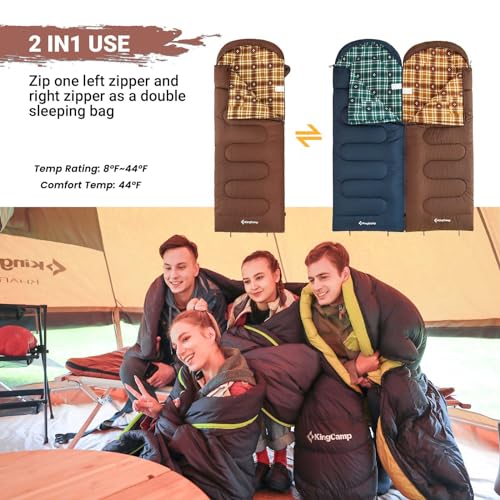 KingCamp Adult Flannel Sleeping Bag for Cold Weather