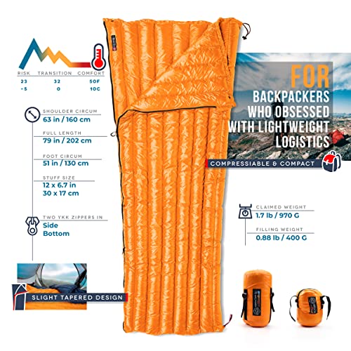 ZOOOBELIVES Ultralight 32-50F Down Sleeping Bag - Alplive T400