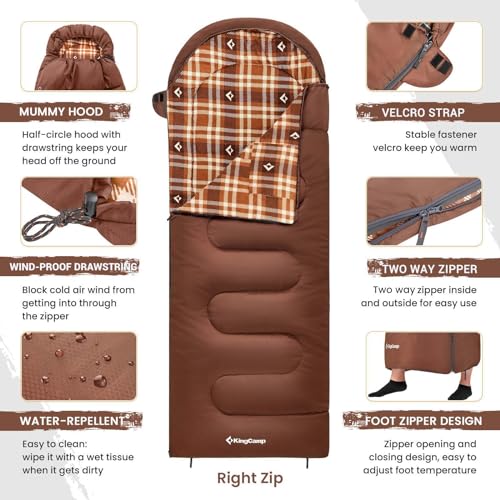 KingCamp Adult Flannel Sleeping Bag for Cold Weather