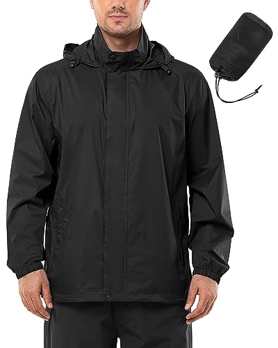 Men's Waterproof Packable Rain Jacket with Hood - Perfect for Golf, Hiking, Travel