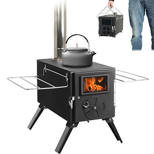HOPUBUY Wood Stove Hot Tent Stove, Portable Camping Wood Burning Stove for Outdoor Cooking and Heating, Small Wood Stove with 7 Stainless Chimney Pipes and Tent Stove Jack