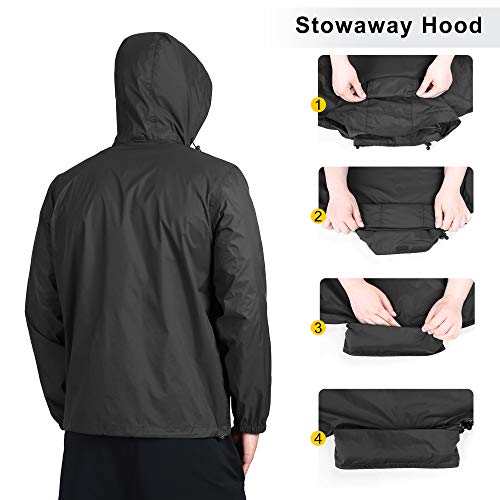Men's Waterproof Packable Rain Jacket with Hood - Perfect for Golf, Hiking, Travel