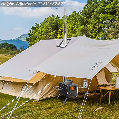 HOPUBUY Wood Stove Hot Tent Stove, Portable Camping Wood Burning Stove for Outdoor Cooking and Heating, Small Wood Stove with 7 Stainless Chimney Pipes and Tent Stove Jack