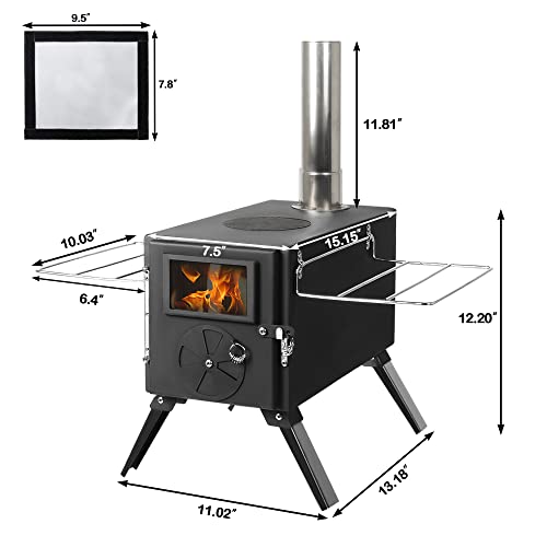 HOPUBUY Wood Stove Hot Tent Stove, Portable Camping Wood Burning Stove for Outdoor Cooking and Heating, Small Wood Stove with 7 Stainless Chimney Pipes and Tent Stove Jack