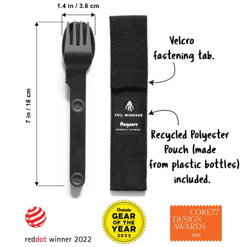MAGWARE Magnetic Camping Utensil Set - Metal Travel Silverware Set with Case, Portable Silverware and Kids Lunch Box Utensils Set, Outdoor Backpacking Cutlery Set, Reusable Knife, Fork & Spoon (3 PCS)