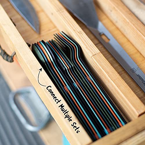 MAGWARE Magnetic Camping Utensil Set - Metal Travel Silverware Set with Case, Portable Silverware and Kids Lunch Box Utensils Set, Outdoor Backpacking Cutlery Set, Reusable Knife, Fork & Spoon (3 PCS)